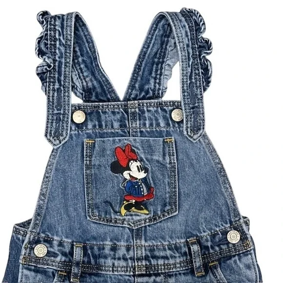 Baby Gap Disney Minnie Mouse Denim Overalls Ruffle Straps Blue Toddler 2T - Picture 2 of 10